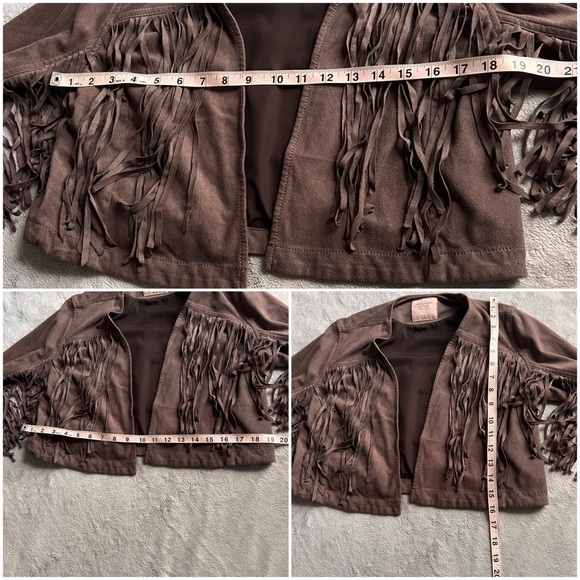 Abercrombie & Fitch Faux Suede Fringe Cropped Festival Jacket Stone Gray Medium - Picture 13 of 13